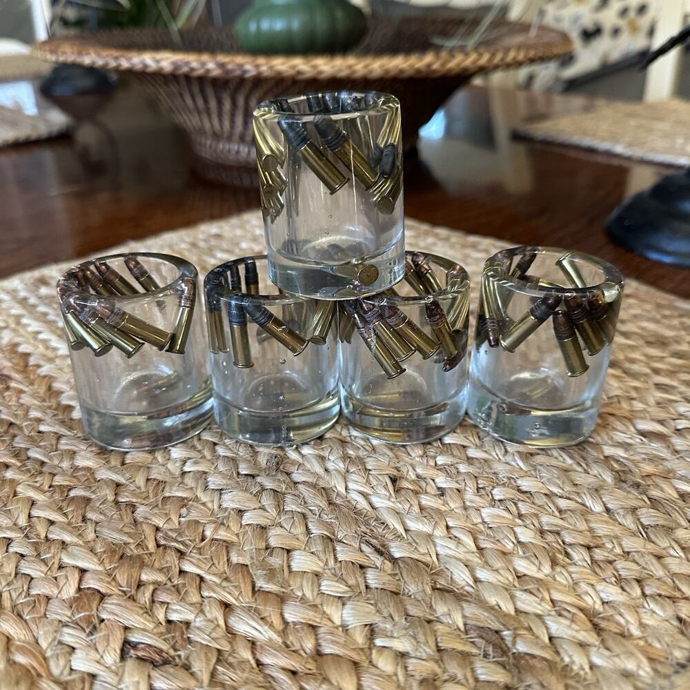 Shot Glasses Set of 5 Real Bullet Casings Encased in Resin‎ 1 oz Barware Mancave